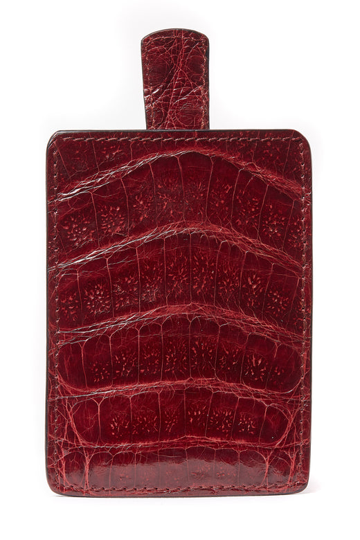 Glazed Burgundy Genuine crocodile Skin Pull-up Credit Card Holder