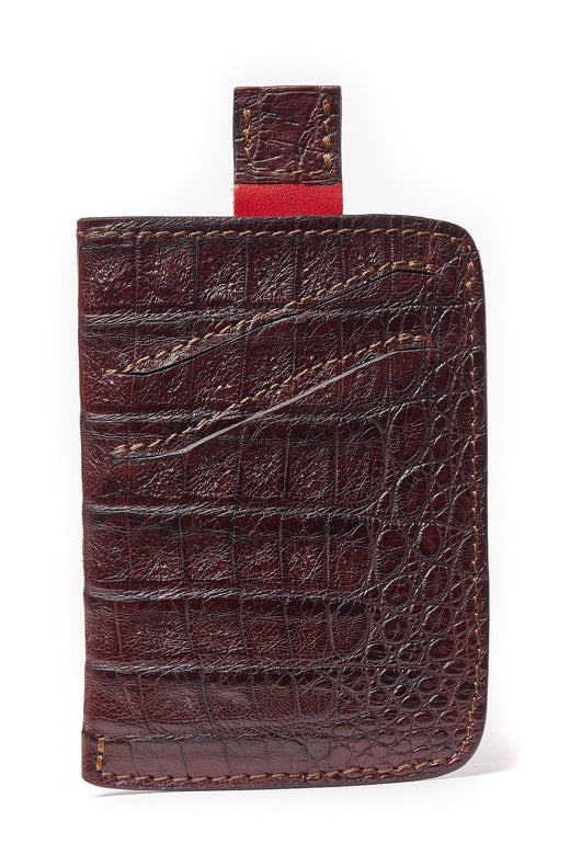 Matt Burgundy Genuine Crocodile Skin Pull-up Credit Card Holder