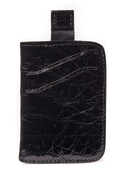 Glazed Black Genuine Crocodile Skin Pull-up Credit Card Holder