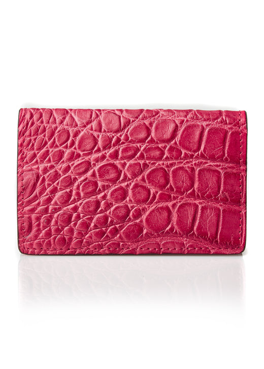 Matt Pink Genuine Crocodile Skin Double Fold Credit Card Holder