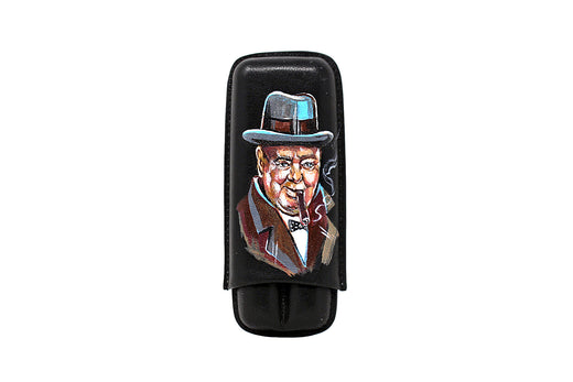 Sir Winston Churchill Hand Painted Cigar Case for 2 Cigars