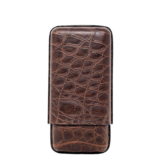 Brown Crocodile Three Cigar Case
